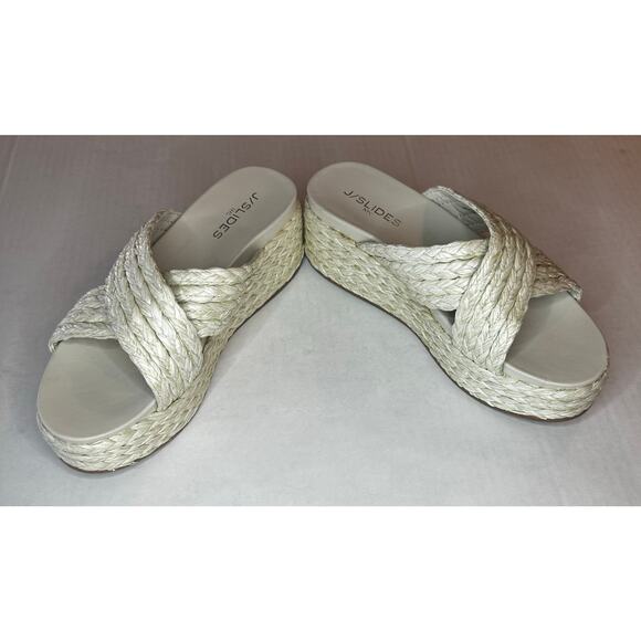 JSlides Quiver Bone Raffia wedge Sandal Women's Size 10 M white - Picture 2 of 10